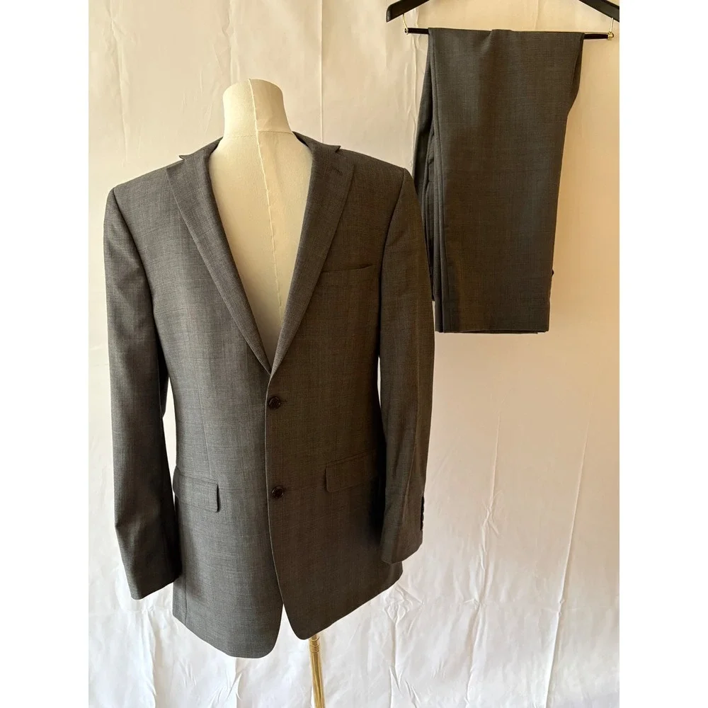 Joseph Abboud 38L Gray Wool‎ Glen Plaid Suit 34x31